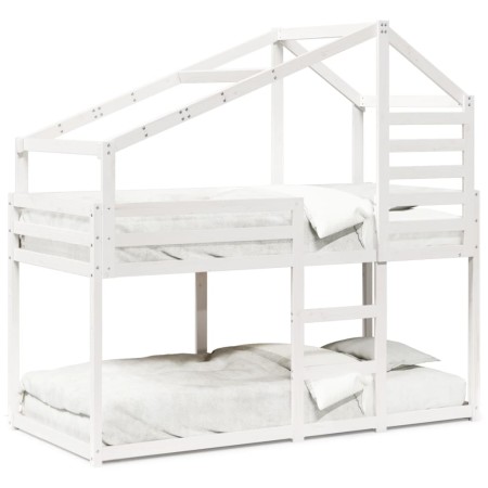 vidaXL Etagenbett mit Dach Weiß 90x200 cm Massivholz Kiefer