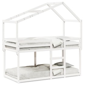 vidaXL Etagenbett mit Dach Weiß 90x190 cm Massivholz Kiefer