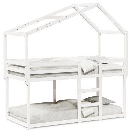 vidaXL Etagenbett mit Dach Weiß 90x190 cm Massivholz Kiefer