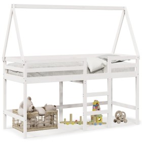 vidaXL Hochbett mit Leiter und Dach Weiß 90x190 cm Massivholz Kiefer