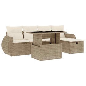 vidaXL 6-tlg. Garten-Sofagarnitur mit Kissen Beige Poly Rattan