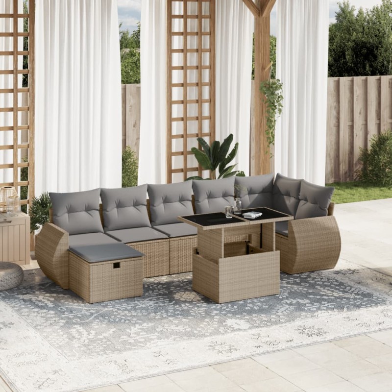 vidaXL 8-tlg. Garten-Sofagarnitur mit Kissen Beige Poly Rattan vidaXL 8-tlg. Garten-Sofagarnitur mit Kissen Beige Poly Rattan