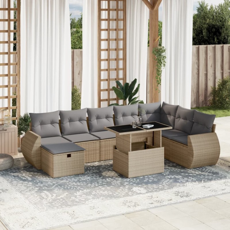vidaXL 9-tlg. Garten-Sofagarnitur mit Kissen Beige Poly Rattan vidaXL 9-tlg. Garten-Sofagarnitur mit Kissen Beige Poly Rattan