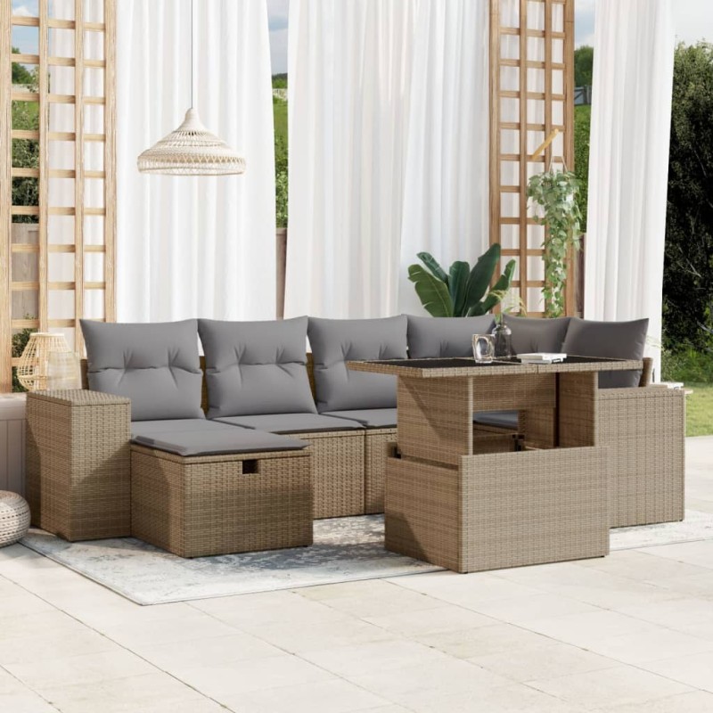 vidaXL 7-tlg. Garten-Sofagarnitur mit Kissen Beige Poly Rattan vidaXL 7-tlg. Garten-Sofagarnitur mit Kissen Beige Poly Rattan