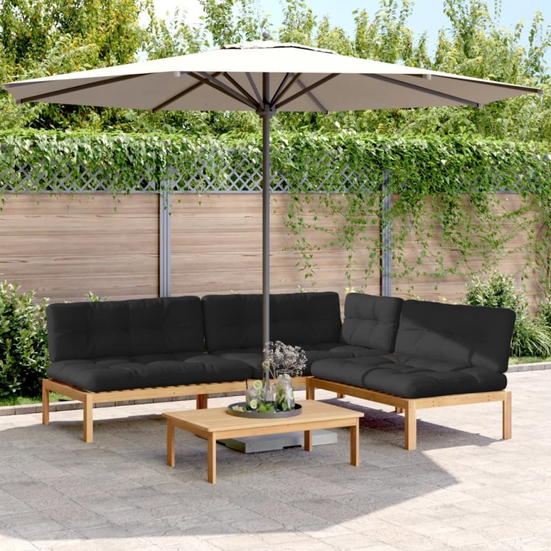 vidaXL 4-tlg. Garten-Sofagarnitur aus Paletten mit Kissen Akazienholz vidaXL 4-tlg. Garten-Sofagarnitur aus Paletten mit Kissen Akazienholz
