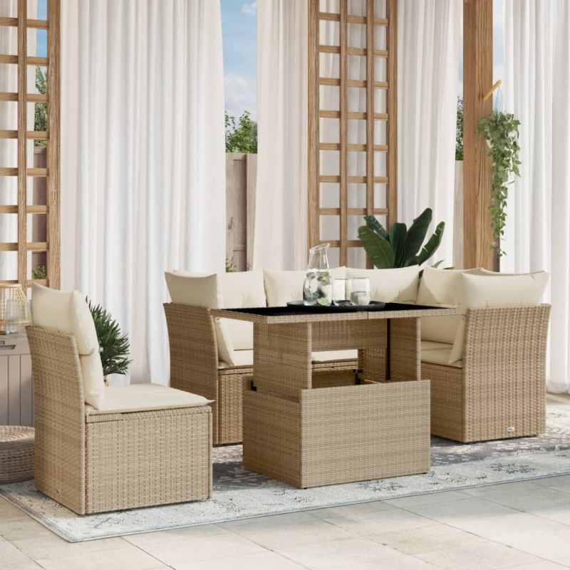 vidaXL 6-tlg. Garten-Sofagarnitur mit Kissen Beige Poly Rattan vidaXL 6-tlg. Garten-Sofagarnitur mit Kissen Beige Poly Rattan