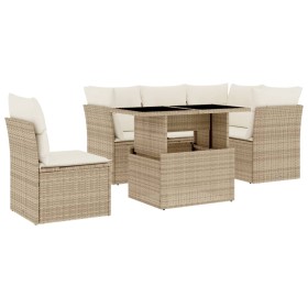 vidaXL 6-tlg. Garten-Sofagarnitur mit Kissen Beige Poly Rattan
