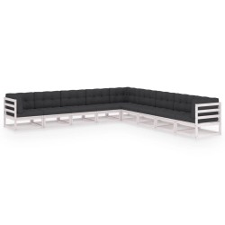 9-tlg. Garten-Lounge-Set mit Kissen Weiß Kiefer Massivholz