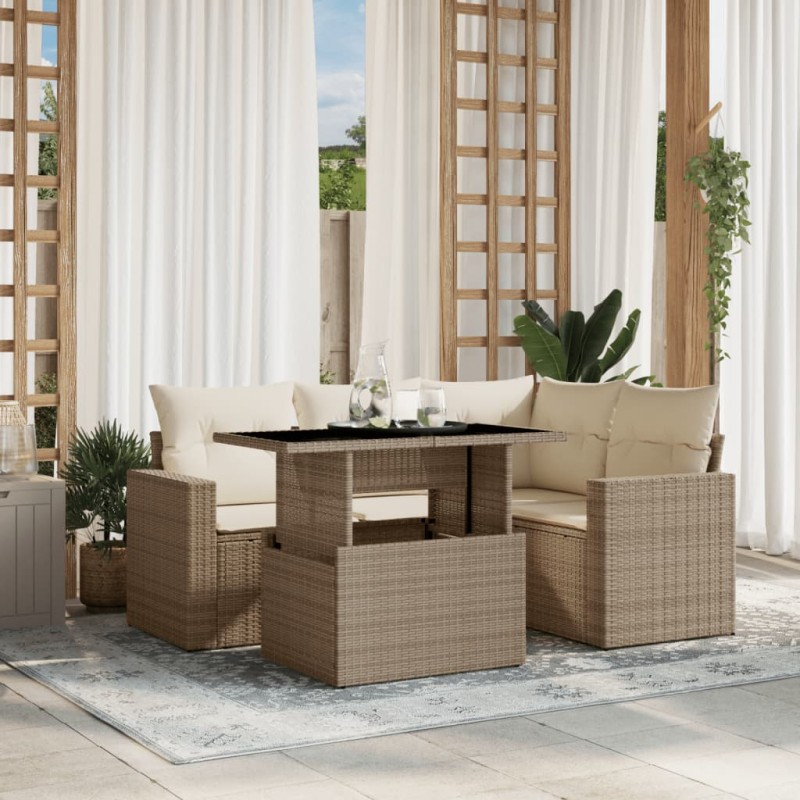 vidaXL 5-tlg. Garten-Sofagarnitur mit Kissen Beige Poly Rattan vidaXL 5-tlg. Garten-Sofagarnitur mit Kissen Beige Poly Rattan