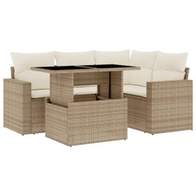 vidaXL 5-tlg. Garten-Sofagarnitur mit Kissen Beige Poly Rattan