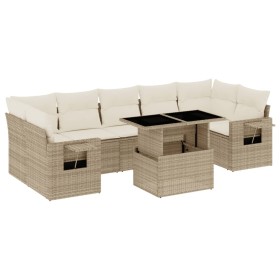vidaXL 8-tlg. Garten-Sofagarnitur mit Kissen Beige Poly Rattan