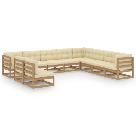 vidaXL 10-tlg. Garten-Lounge-Set mit Kissen Honigbraun Massivholz
