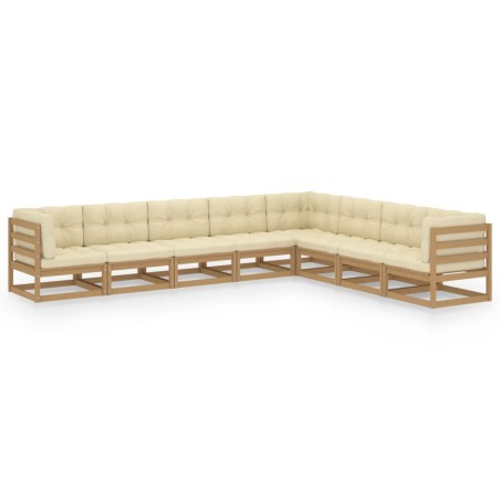 8-tlg. Garten-Lounge-Set Kissen Honigbraun Kiefer Massivholz