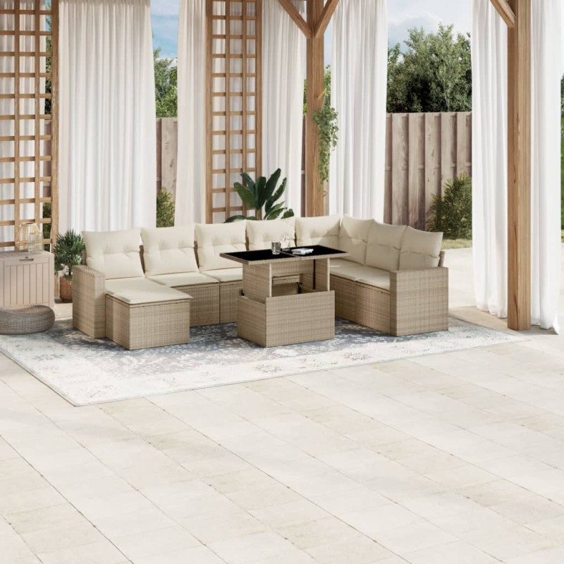 vidaXL 9-tlg. Garten-Sofagarnitur mit Kissen Beige Poly Rattan vidaXL 9-tlg. Garten-Sofagarnitur mit Kissen Beige Poly Rattan