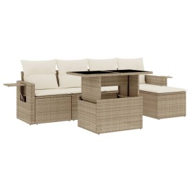 vidaXL 6-tlg. Garten-Sofagarnitur mit Kissen Beige Poly Rattan