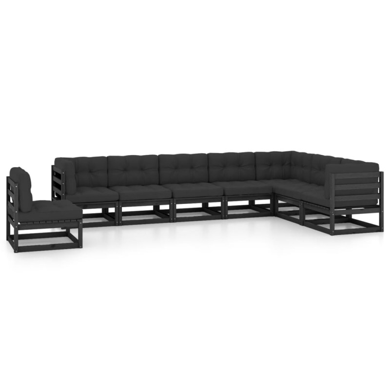 vidaXL 8-tlg. Garten-Lounge-Set mit Kissen Schwarz Massivholz Kiefer vidaXL 8-tlg. Garten-Lounge-Set mit Kissen Schwarz Massivholz Kiefer