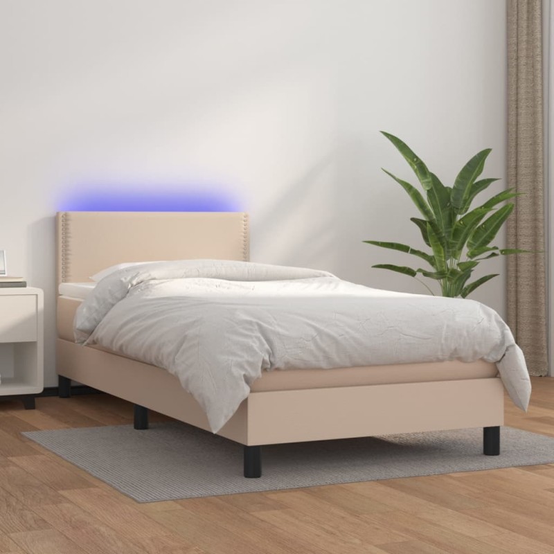 vidaXL Boxspringbett mit Matratze & LED Cappuccino-Braun 90x190cm vidaXL Boxspringbett mit Matratze & LED Cappuccino-Braun 90x190cm