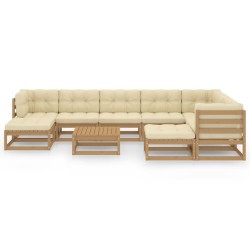 vidaXL 10-tlg. Garten-Lounge-Set mit Kissen Honigbraun Massivholz