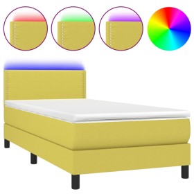 vidaXL Boxspringbett mit Matratze & LED Grün 100x200 cm Stoff