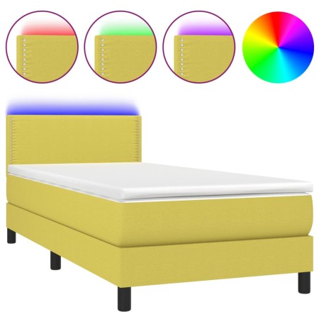 vidaXL Boxspringbett mit Matratze & LED Grün 100x200 cm Stoff