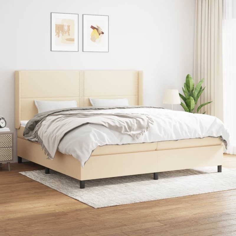 vidaXL Boxspringbett mit Matratze Creme 200x200 cm Stoff vidaXL Boxspringbett mit Matratze Creme 200x200 cm Stoff