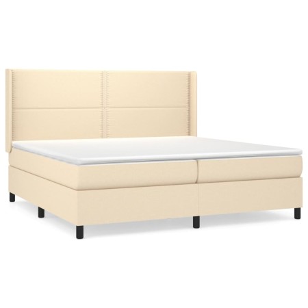vidaXL Boxspringbett mit Matratze Creme 200x200 cm Stoff