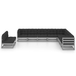 10-tlg. Garten-Lounge-Set mit Kissen Grau Kiefer Massivholz