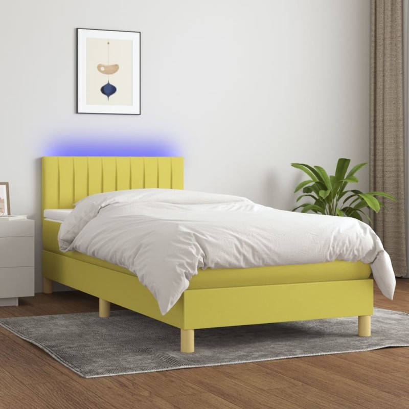 vidaXL Boxspringbett mit Matratze & LED Grün 100x200 cm Stoff vidaXL Boxspringbett mit Matratze & LED Grün 100x200 cm Stoff