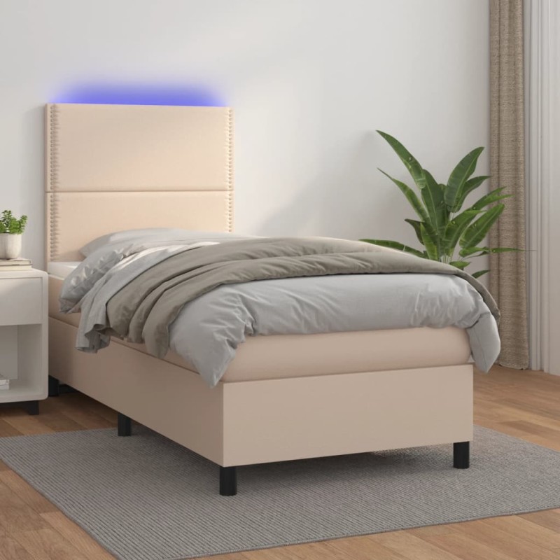 vidaXL Boxspringbett mit Matratze & LED Cappuccino-Braun 90x190cm vidaXL Boxspringbett mit Matratze & LED Cappuccino-Braun 90x190cm