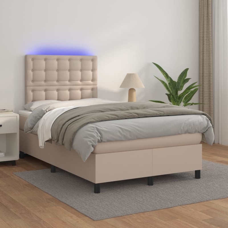 vidaXL Boxspringbett mit Matratze & LED Cappuccino-Braun 120x200cm vidaXL Boxspringbett mit Matratze & LED Cappuccino-Braun 120x200cm