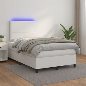 vidaXL Boxspringbett mit Matratze & LED Weiß 120x200 cm Kunstleder