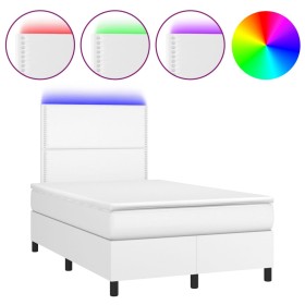 vidaXL Boxspringbett mit Matratze & LED Weiß 120x200 cm Kunstleder