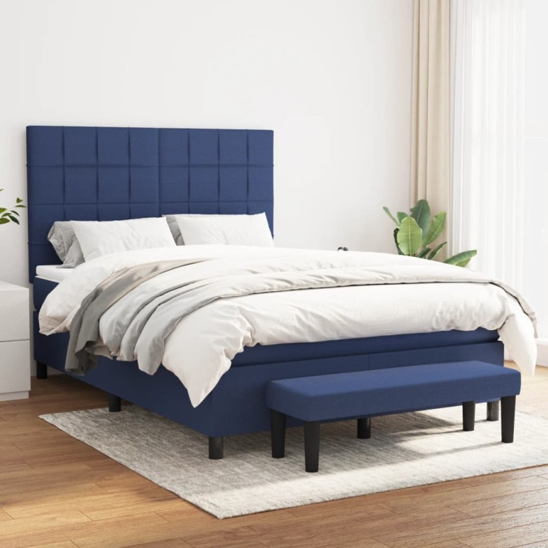 vidaXL Boxspringbett mit Matratze Blau 140x200 cm Stoff vidaXL Boxspringbett mit Matratze Blau 140x200 cm Stoff