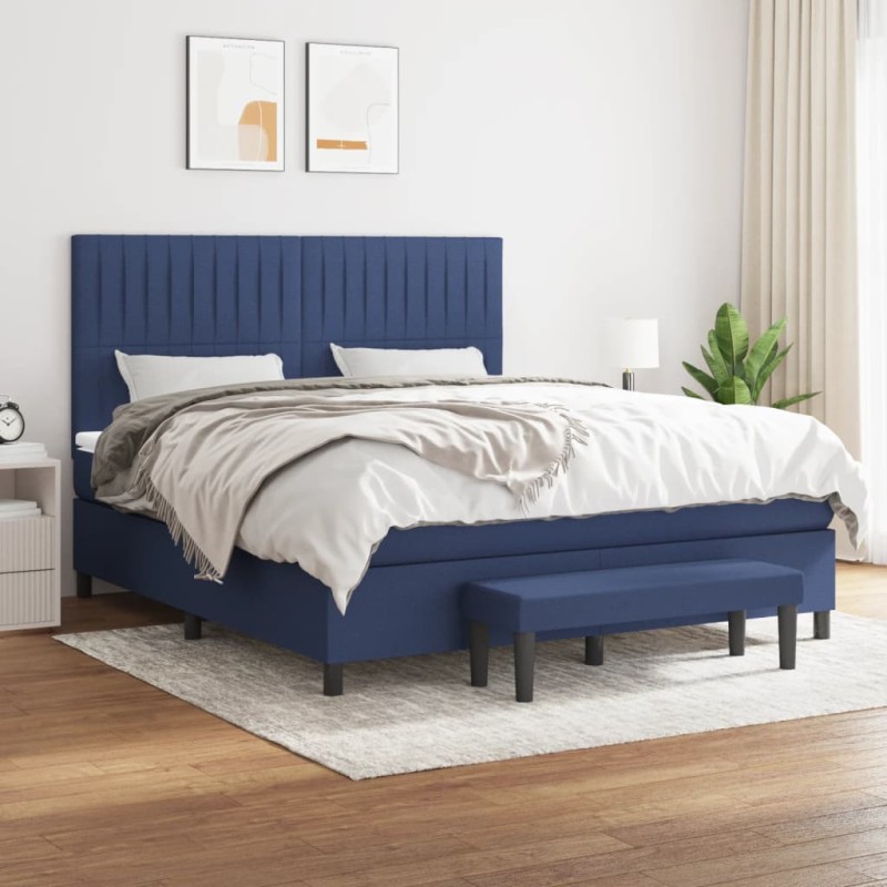 vidaXL Boxspringbett mit Matratze Blau 160x200 cm Stoff vidaXL Boxspringbett mit Matratze Blau 160x200 cm Stoff