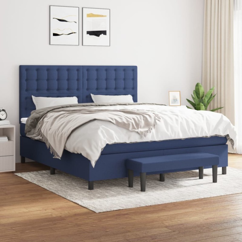vidaXL Boxspringbett mit Matratze Blau 180x200 cm Stoff vidaXL Boxspringbett mit Matratze Blau 180x200 cm Stoff