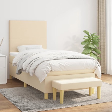 vidaXL Boxspringbett mit Matratze Creme 90x200 cm Stoff
