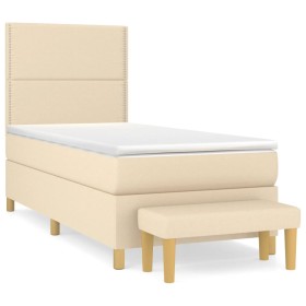 vidaXL Boxspringbett mit Matratze Creme 90x200 cm Stoff