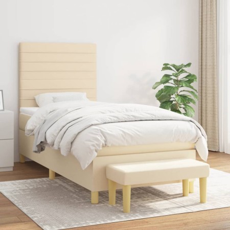 vidaXL Boxspringbett mit Matratze Creme 100x200 cm Stoff