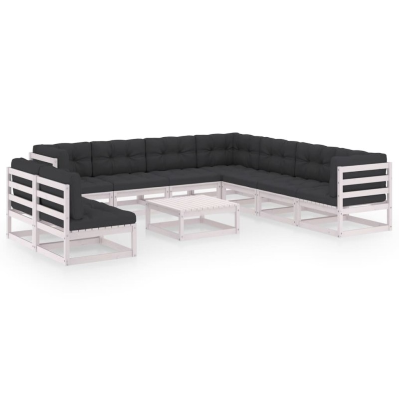10-tlg. Garten-Lounge-Set mit Kissen Weiß Kiefer Massivholz 10-tlg. Garten-Lounge-Set mit Kissen Weiß Kiefer Massivholz