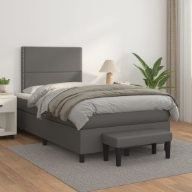 vidaXL Boxspringbett mit Matratze Grau 120x200 cm Kunstleder