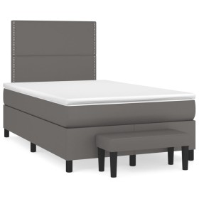 vidaXL Boxspringbett mit Matratze Grau 120x200 cm Kunstleder