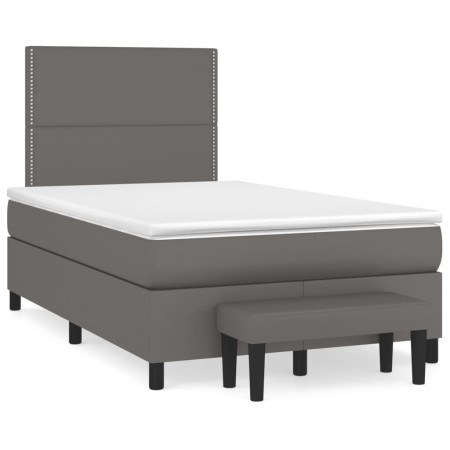 vidaXL Boxspringbett mit Matratze Grau 120x200 cm Kunstleder