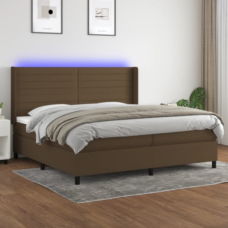 vidaXL Boxspringbett mit Matratze & LED Dunkelbraun 200x200 cm Stoff vidaXL Boxspringbett mit Matratze & LED Dunkelbraun 200x200 cm Stoff