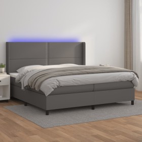 vidaXL Boxspringbett mit Matratze & LED Grau 200x200 cm Kunstleder