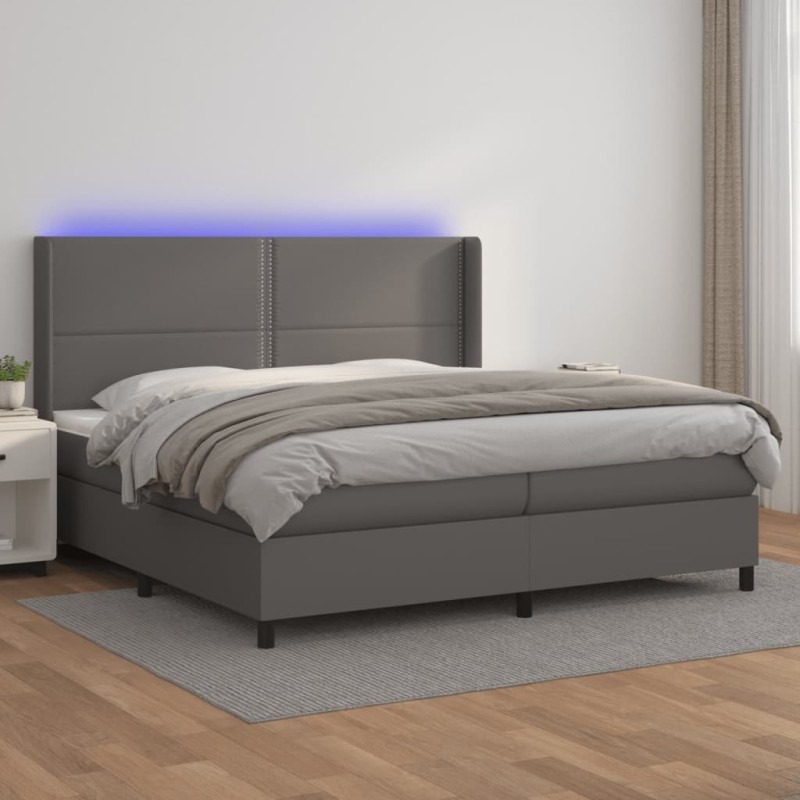 vidaXL Boxspringbett mit Matratze & LED Grau 200x200 cm Kunstleder vidaXL Boxspringbett mit Matratze & LED Grau 200x200 cm Kunstleder