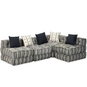 vidaXL 4-Sitzer Modularer Pouf Grau Gestreift Stoff 