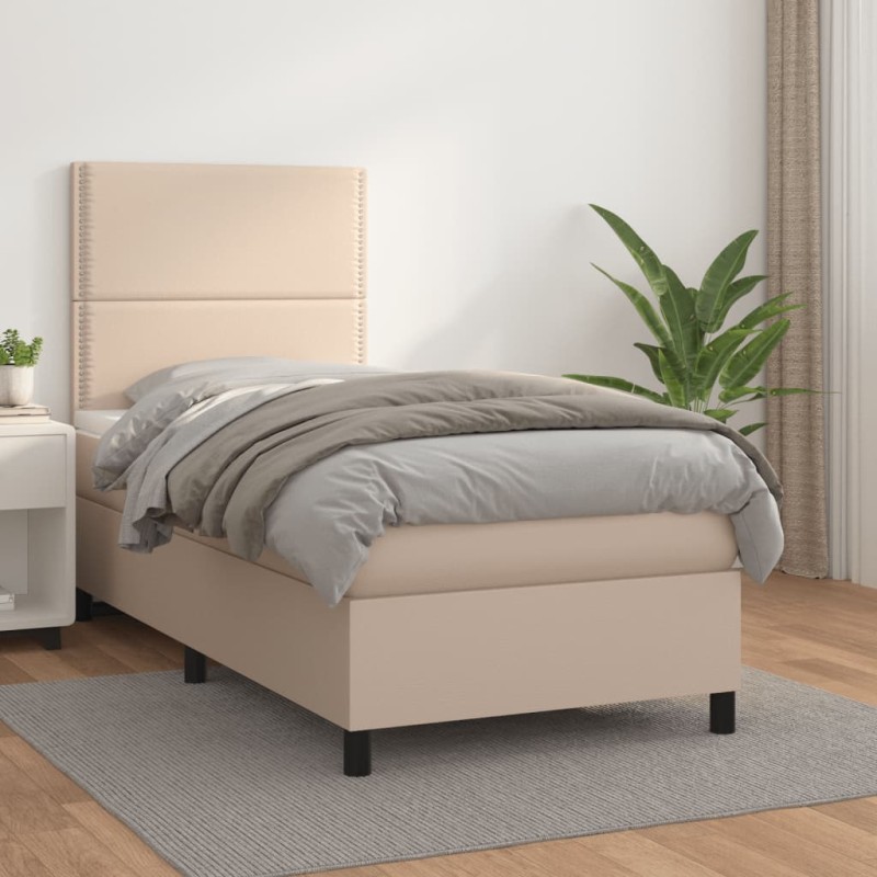 vidaXL Boxspringbett mit Matratze Cappuccino-Braun 90x190cm Kunstleder vidaXL Boxspringbett mit Matratze Cappuccino-Braun 90x190cm Kunstleder