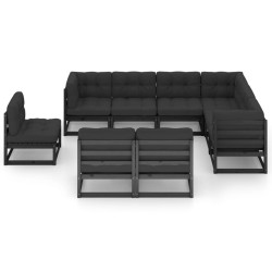 vidaXL 9-tlg. Garten-Lounge-Set mit Kissen Schwarz Massivholz Kiefer