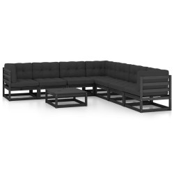8-tlg. Garten-Lounge-Set mit Kissen Schwarz Kiefer Massivholz