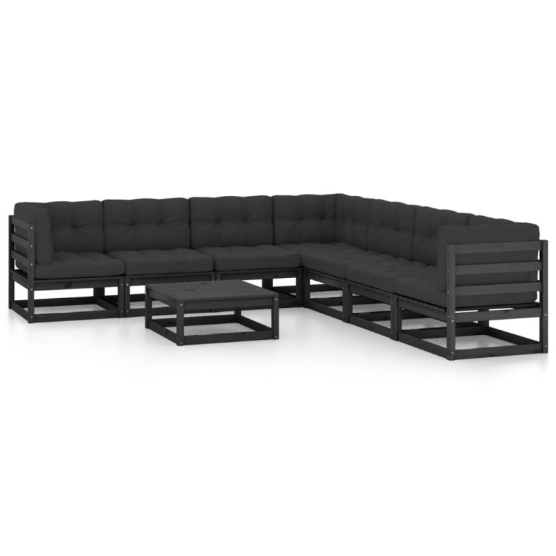 8-tlg. Garten-Lounge-Set mit Kissen Schwarz Kiefer Massivholz 8-tlg. Garten-Lounge-Set mit Kissen Schwarz Kiefer Massivholz